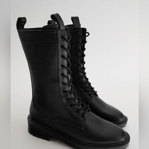 Zara Lace Leather Ankle Boot (Size 37)